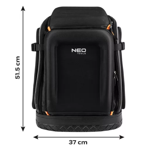 NEO TOOLS Szerszámos hátizsák, fekete, 20l, erősített 600D poliészter, kívül 7 zseb, belül 19 zseb 84-329