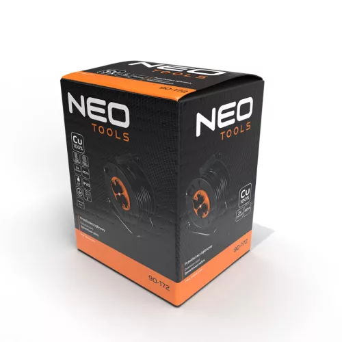 NEO TOOLS Kábeldob, hosszabbító, 40m/3x1,5mm2 réz kábel, 230V, IP20, hőkioldó, műanyag dob, fém keret  90-172