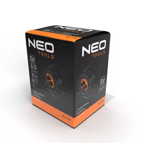 NEO TOOLS Kábeldob, hosszabbító, 40m/3x2,5mm2 réz kábel, 230V, IP20, hőkioldó, műanyag dob, fém keret  90-174