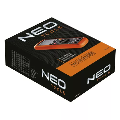 NEO TOOLS MULTIMÉTER Digitális, AC V, DC V, AC A, DC A, Tranziszt., Ellenáll., Hőmér., Dióda, Folyt., Kapac. 94-001
