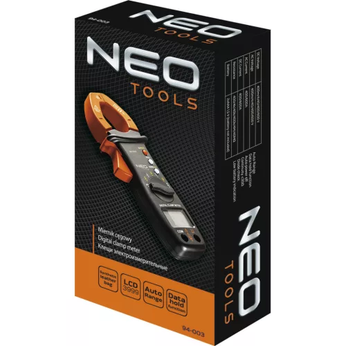 NEO TOOLS MULTIMÉTER DIGITÁLIS lakatfogó, AC V, DC V, AC A, DC A Ellenállás, Dióda, Folytonosság 94-003