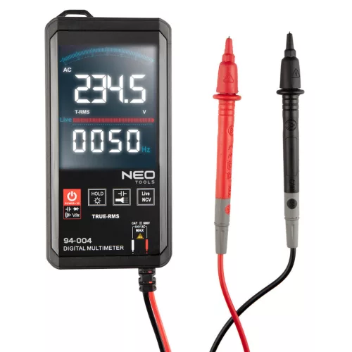 NEO TOOLS Multiméter digitális, AC V, DC V, AC A, DC A, ellenállás, hőmérő 94-004