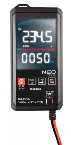 NEO TOOLS Multiméter digitális, AC V, DC V, AC A, DC A, ellenállás, hőmérő 94-004