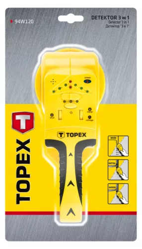 TOPEX Detektor 3 az 1-ben fa/feszültség/fém, 9V 94W120