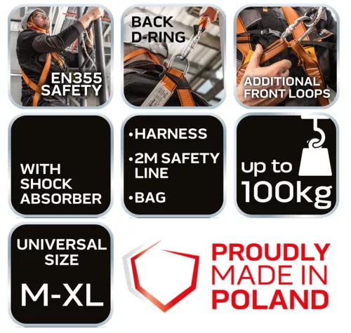 NEO TOOLS Munkavédelmi testhevederzet lengéscsillapítóval 97-101
