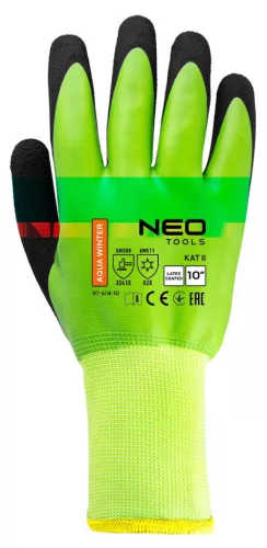 NEO TOOLS Munkakesztyű, AquaWinter, hőszigetelt, vízálló, dupla latex bevonatú poliészter, 10 97-614-10