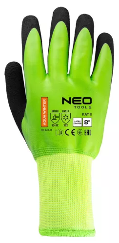 NEO TOOLS Munkakesztyű, AquaWinter, hőszigetelt, vízálló, dupla latex bevonatú poliészter, 8 97-614-8