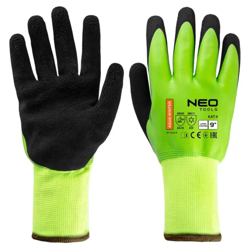 NEO TOOLS Munkakesztyű, AquaWinter, hőszigetelt, vízálló, dupla latex bevonatú poliészter, 9 97-614-9