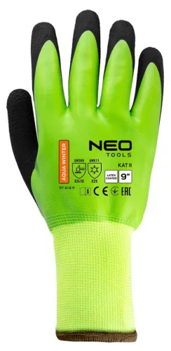NEO TOOLS Munkakesztyű, AquaWinter, hőszigetelt, vízálló, dupla latex bevonatú poliészter, 9 97-614-9