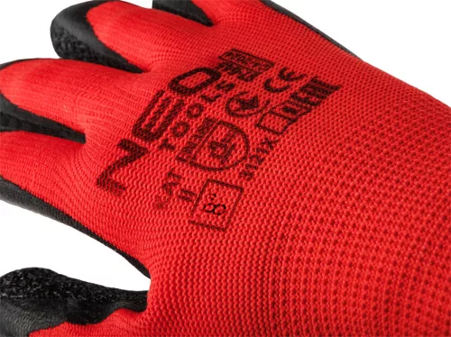 NEO TOOLS Munkakesztyű, latexbevonatú poliészter, 3121X, 8, Rendelési egység: 12db 97-645-8