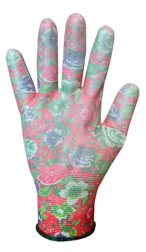 VERTO Kertész kesztyű, PU bevonat, rózsamintás, 4131X, 8" 97H144