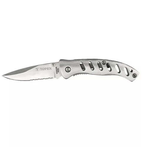 TOPEX Kés, összecsukható kés retesszel, 8cm penge, teljes 185mm 98Z105
