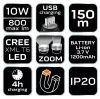 NEO TOOLS Fejlámpa + zseblámpa 2az1-ben, tölthető USB 800lum CREExML-T6 LED, 10W 99-026