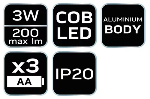 NEO TOOLS Zseblámpa, elemes 3xAA, 200lum, COB LED, 3W 99-032