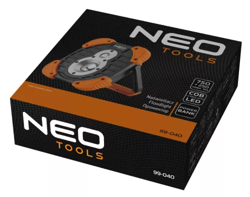 NEO TOOLS Akkus reflektor, talpas, tölthető, 750 + 250lum COB LED, powerbank funkció, 10W 99-040