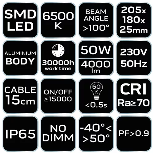NEO TOOLS Reflektor 230V/50W, 4000lum, SMD led 2 év garanciával 99-053