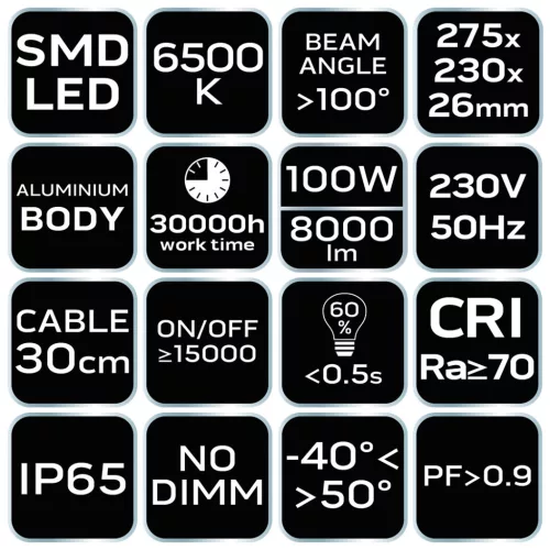 NEO TOOLS Reflektor 230V/100W, 8000lum, SMD led 2 év garanciával 99-054