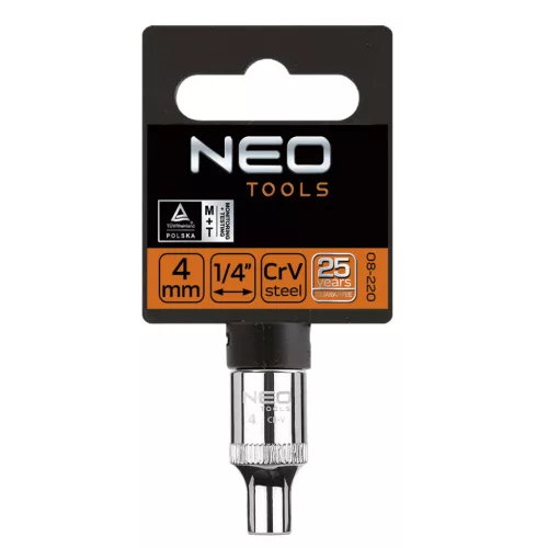 NEO TOOLS Dugókulcs 4mm, 1/4", 6 pontos, SUPERLOCK 25 év garanciával 08-220