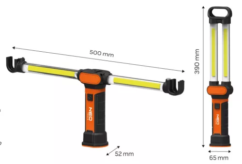 NEO TOOLS Akkus műhely-vizsgálólámpa, tölthető, 500lum SMD LED 99-066