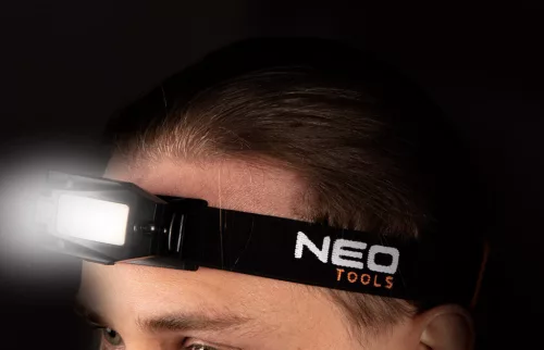 NEO TOOLS Fejlámpa, tölthető USB 180lum COB LED + mozgásérzékelővel 99-069