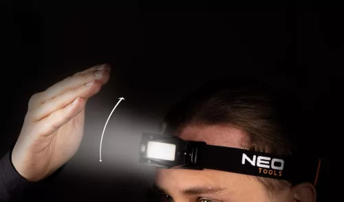 NEO TOOLS Fejlámpa, tölthető USB 180lum COB LED + mozgásérzékelővel 99-069