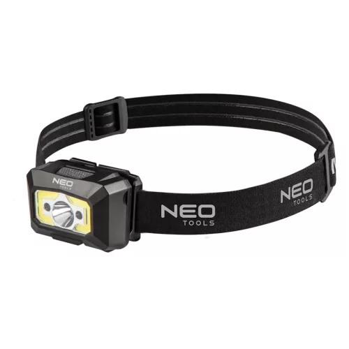 NEO TOOLS Fejlámpa, tölthető, USB, 250 lum, COB LED + mozgásérzékelővel 99-073