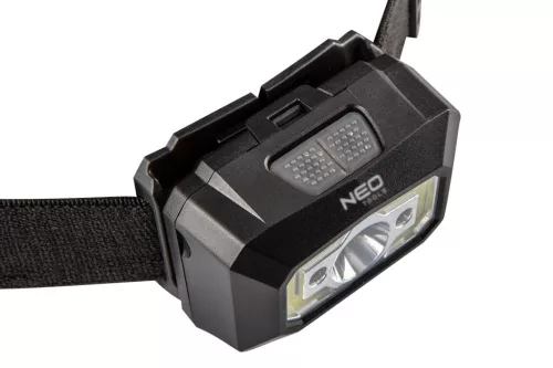 NEO TOOLS Fejlámpa, tölthető, USB, 250 lum, COB LED + mozgásérzékelővel 99-073