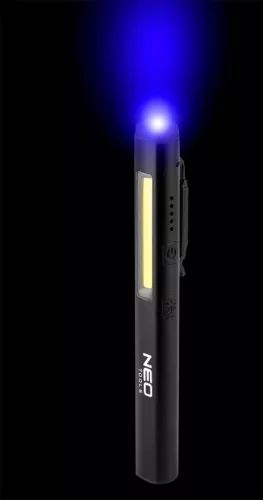 NEO TOOLS Akkus műhely-vizsgálólámpa, lézer, UV, tölthető, 450lum COB LED, 10W 99-077