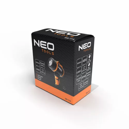 NEO TOOLS Keresőlámpa, 1000lm fényerő, 3,7V/2200mAh akku, vízálló, powerbank funkció, töltéskijelző, 350m hatótávolság 99-114