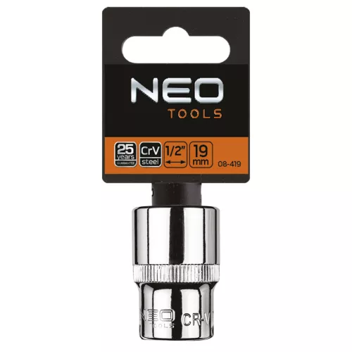 NEO TOOLS Dugókulcs 19mm, 1/2", hatlapú 25 év garanciával 08-419