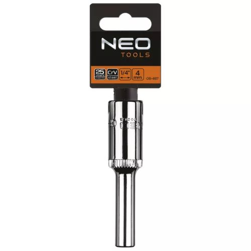 NEO TOOLS Dugókulcs 4mm, 1/4", hosszú hatlapú 25 év garanciával 08-487