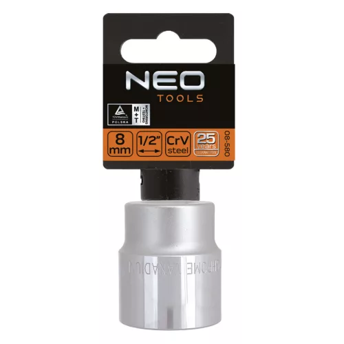 NEO TOOLS Dugókulcs 8mm, 1/2", SPLINE 25 év garanciával 08-580