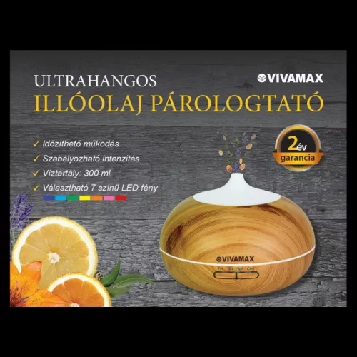 Vivamax Ultrahangos illóolaj párologtató időzítővel és fényterápiával