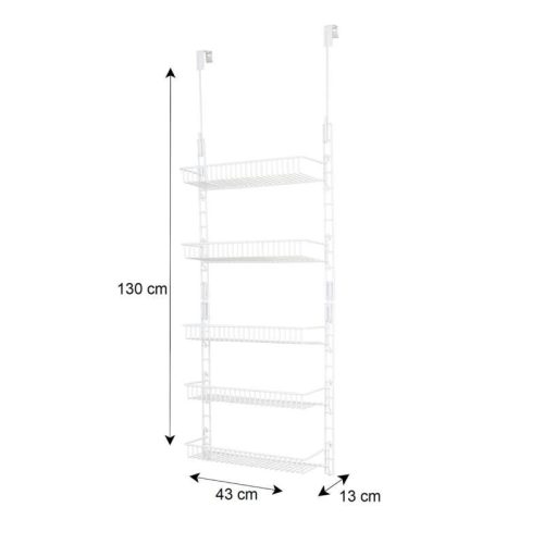 5 szintes, ajtóra akasztható fém tároló polc 130 cm