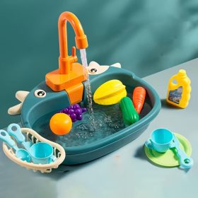   Játék mosogatógép, csappal és evőeszközökkel, zöldség-gyümölcs játék készlettel