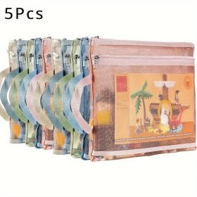   5 darab színes, hálós cipzáras táska, dupla rétegű nylon kirakó játék tároló szervező