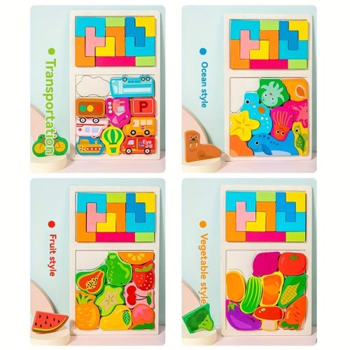 Színes 3D Fa Puzzle - Fejlesztő Játék Gyerekeknek, Fejleszti az Intelligenciát és Kreativitást