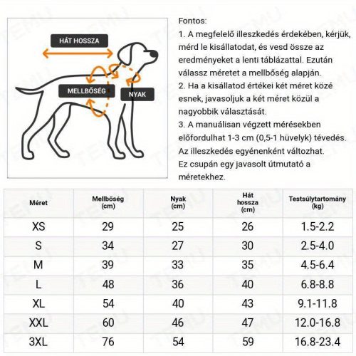 1 db egyszínű vastagított téli kabát kutyáknak