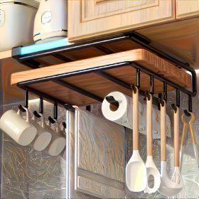   Helytakarékos konyhai kampós állvány vágódeszkával, fedéllel és szekrényajtóra akasztható kampókkal