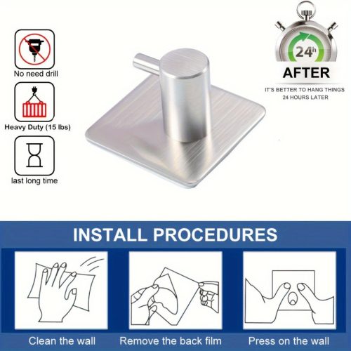 4 darab Öntapadós Erős Falikampó: Vízálló Rozsdamentes Acél