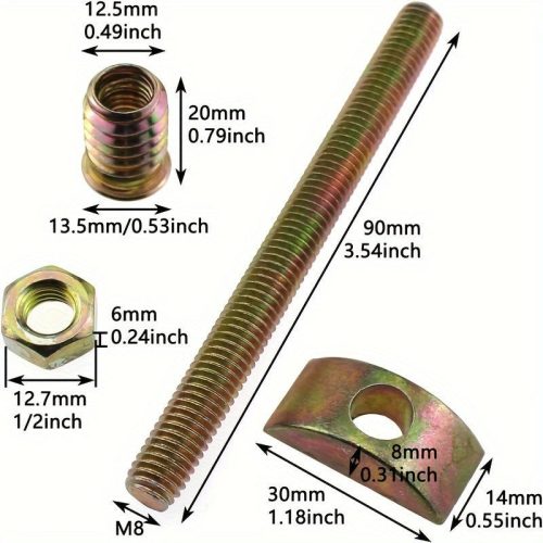 4 db vas bútorösszekötő csavar és félhold alakú anya készlet - M8x90 mm