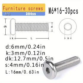   304-es rozsdamentes acél belső hatszögletű laposfejű fordított élű bútorcsavar M6