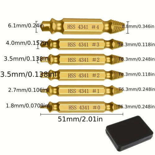 6db aranyozott titán sérült csavar kihúzó készlet