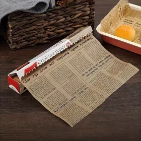   1 tekercs, vintage újság mintájú pergamenpapír, eldobható levegősütő papír
