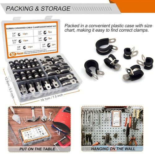 52 darabos rozsdamentes acél kábelbilincs készlet