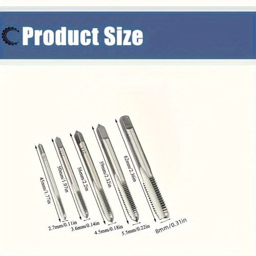 5 részes csap- és menetfúró készlet - kiváló minőségű acél, precíziós menetek fémmegmunkáláshoz és gépi karbantartáshoz (hajtókar nélkül)