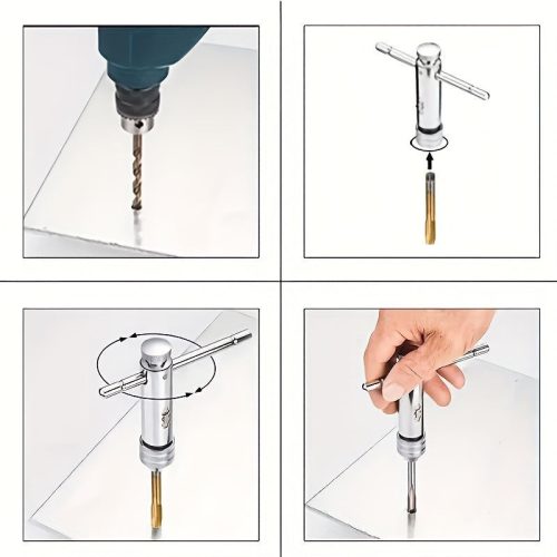 5 részes csap- és menetfúró készlet - kiváló minőségű acél, precíziós menetek fémmegmunkáláshoz és gépi karbantartáshoz (hajtókar nélkül)