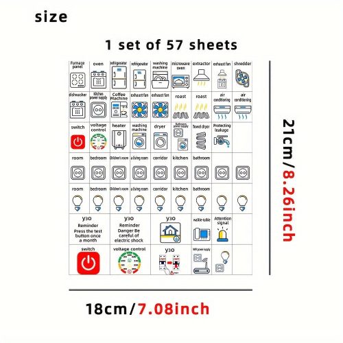 Elektromos Panel Címke Matrica, 57 Db/szett