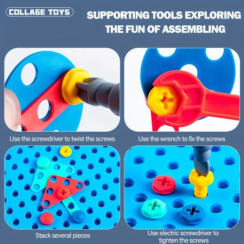 479 db-os gyerek elektromos fúró és csavarkészlet, kreatív mozaik játék fúróval és csavarhúzóval gyerekeknek