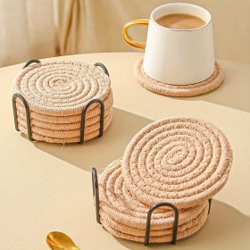   6 darabos kézzel szőtt barna asztali alátétek és poháralátétek készlet - Hőálló, csúszásmentes konyhai és étkezői használatra